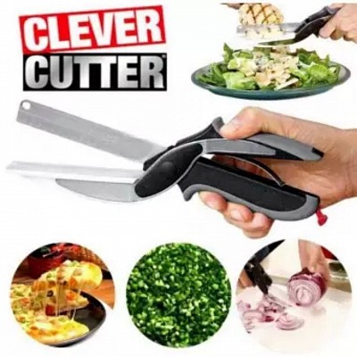 Clever Cutter 2 in 1 Kitchen Knife & Cutting Board Scissors Stainless Steel Kitchen Food Cutter